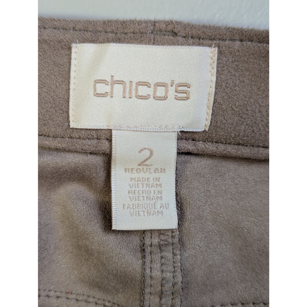 Chicos Faux Suede Pants Beige High Waist Straight Leg Stretch Classic Large - Picture 5 of 9